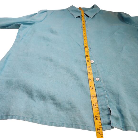 Talbots Womens Linen Button Down Shirt Size 14 Powder Blue Lightweight Lagenlook - Picture 10 of 10